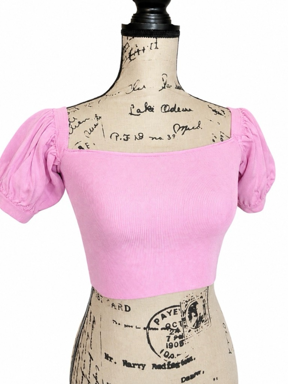 Zara Pink Square-Neck Puff Sleeve Crop Top XS